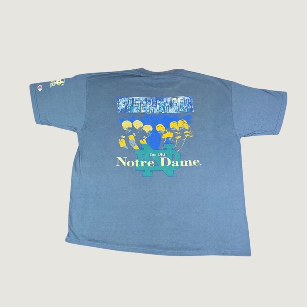 Vintage Champion Notre Dame Football T-Shirt XL Blue 1930-1997 Stadium Graphic